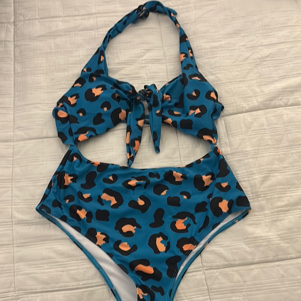 Blue and Orange One Piece Swimwear with Bold Design